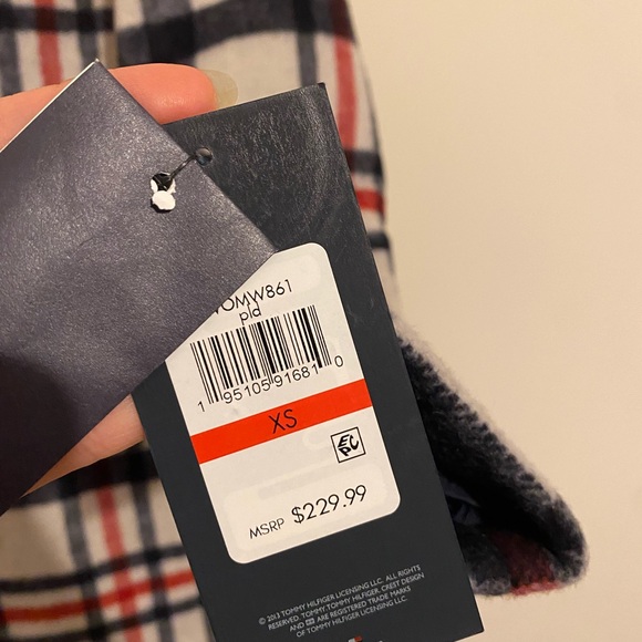 Tommy Hilfiger Navy and Red Plaid Coat - Picture 1 of 3